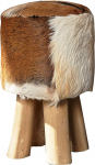 Designer Stool Hide with Real Goat Hide and Teak Real Fur Stool