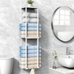 Handtuchhalter, Wandmontage, 3-st&ouml;ckig, Metall, strapazierf&auml;hig, Handtuchhalter f&uuml;r gerollte Handt&uuml;cher, Aufbewahrung f&uuml;r kleine Badezimmer, Organizer, Wohnmobil, Toilette, Schwarz, 80 x 19 x 14 cm