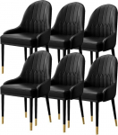 LHOONBB Modern Upholstered Kitchen Dining Set 6 Side Tables Living Room Kitchen Furniture Soft PU Leather Cover Seat Cushion Metal Legs