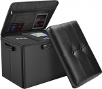 DocSafe Fireproof Storage Stool, 17" Folding Storage Stool with Lock, Leather Footrest, Storage Box, Fireproof Holds up to 700 lbs, Black