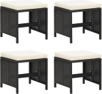 vidaXL 4 x Garden Stools with Seat Cushion, Footrest, Footrest, Ottoman, Footrest, Garden Furniture, Stool, Poly Rattan, Black