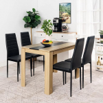 FURNITABLE s&ouml;&ouml;gilaud 4 tooliga, s&ouml;&ouml;gitoar&uuml;hm, 4 s&ouml;&ouml;gitooli ja ristk&uuml;likukujulise puidust laua s&ouml;&ouml;gikomplekt elutuppa, k&ouml;&ouml;ki, kontorisse (110 x 70 cm laud + 4 musta tooli)