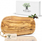 SOLTAKO Olive Wood Steak Board, Large Cheese Board, Handmade Serving Plate, Wooden Harcuterie Board, Rustic Chopping Board with Juice Groove, Kitchen Accessories (1, 15-17 inches)