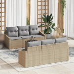 Rantry 7-teiliges Garten Sofa Set mit Kissen Beige Poly Rattan Gartenlounge Model3355279