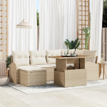 Rantry 7-teiliges Garten-Sofa-Set mit Kissen Beige Poly Rattan Gartenlounge Model3358346
