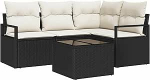 4-teiliges Garten Sofa Set mit Kissen braun Poly-Rattan, 2-Sitzer Garten Sofa mit Stauraum & Kissen schwarz Poly-Rattan Gartenlounge Model3355036