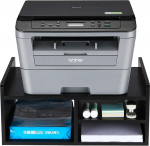 PAG Wooden Desk Printer Holder 50.8 L x 38 W x 22.9 H Desk Shelf Attachment with 3 Compartments, Printer Stand for Office and Home, Black