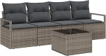 5-teilige Garten-Sofa-Set mit Kissen grau Poly-Rattan, 2-Sitzer Garten-Sofa mit Kissen grau Poly-Rattan Gartenlounge Model3346249