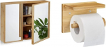 Relaxdays Vannitoa peegelkapp 2 uksega, bambusest seinakapp, 50 x 65 x 14 cm, naturaalne ja tualettpaberi hoidja koos riiuliga, mobiiltelefoni ja m&auml;rgade salvr&auml;tikute jaoks, bambusest tualettpaberi hoidja, HBT 12 x 16 x 10.3