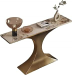 JIHAJU Stilvolle Konsole mit Sintersteinplatte, Moderne schmale Eingangseinheit, Metall-Flurkonsole, schlanke Einheit hinter Sofa f&uuml;r kleine R&auml;ume(Gold,L120*W35*H85cm)