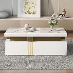 KecDuey K&otilde;rvallaud, 100 x 50 x 40 cm, kohvilaud elutuppa, kaasaegne kohvilaud 2 puidust sahtliga, ristk&uuml;likukujuline pesulaud, konsool, diivanilaud PVC-mustriga (valge)