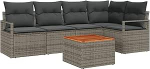 6-teiliges Garten Sofa Set mit Kissen Grau Poly Rattan Akazie, 2-Sitzer Garten Sofa mit Stauraum & Kissen Grau Poly Rattan Gartenlounge Model3356375
