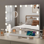 eklipt Make-up Mirror with Lighting, Hollywood Mirror with Lighting Cosmetic Mirror 15 LED Light 3 Light Colours with USB 10X Magnification Touch Control Table Top & Wall Mount 58 x 45 cm
