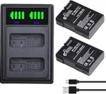 Pickle Power 2 Pack EN-EL14 EN-EL14A akulaadija komplekt 1500mAh asendusakud Nikon D5300 D5600 D5500 D5200 D5100 D3500 D3400 D3300 D3200 D3100 DF Coolpix P78000 P7700 P7100 P7000 jaoks.