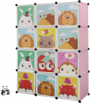 HUOLE Colourful shelving unit for children's room, animal motifs, plastic plug-in system, with doors, wardrobe, with clothes rail, standard