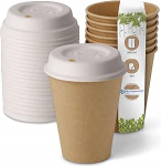 BIOZOYG 50 komposteeritava orgaanilise &uuml;hekordse kasutusega tassid koos pappkorgiga I &uuml;hekordsed tassid joogitassid pabertassid I Coffee to Go pabertassid pruunid pleegitamata 250 ml 10 oz