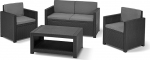 Allibert by Keter Monaco Garden Lounge Set Graphite / Grey 4-Piece with Seat and Back Cushion Plastic Flat Rattan Look