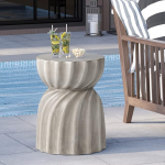 HOMPUS Unique Outdoor Side Table Concrete Garden Stool Round Patio MgO Side Table Lightweight Small Accent Table for Indoor Outdoor Patio Garden