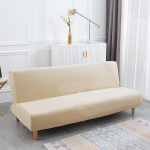 Armless Futon Sofa Bed Cover - High Stretch Soft Velvet Folding Sofa Seat Covers Armless Armless Sofa Bed Slipcover Couch Sofa Protector Fit 2-3 Seater Folding Sofa Beige Yellow