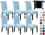 SPRINGRICO 6 Pack s&ouml;&ouml;gitoa tooli katted koos turvav&ouml;&ouml;ga, Stretch Parsons Chair Slipcover Washable Kitchen Dining Chair Cover Seat Removable Protector Set of 6, S1- helesinine / taevasinine