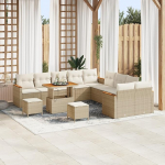 Rantry 13-teiliges Garten Sofa Set mit Kissen Beige Poly Rattan Akazie, 3-teiliges Garten Esstisch Set mit Kissen Beige Poly Rattan Akazie Gartenlounge Model3365056