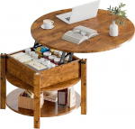 ELUCHANG &Uuml;mmargune kohvilaud t&otilde;steplaadiga, kohvilaud, reguleeritava k&otilde;rgusega 2-in-1, k&uuml;ljelaud, elutoa laud varjatud hoiukambriga, elutuppa/kontorisse, 80 x 80 cm, Vintage Brown