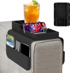 Couch-Getr&auml;nkehalter - rutschfeste Sofa-Armlehne mit zwei Seitentaschen - Silikon-Getr&auml;nke- und Handyhalter - Sofa-Arm-Caddy f&uuml;r Tablet, Fernbedienung und Snacks (schwarz)