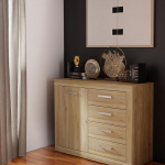 Forte BACCIO kapp 100 110, kaasaegne kapp elutuppa/magamistuppa, 1 uks, 4 sahtlit, puitkomposiit, Mauvella tammepuidust dekoor, 108,1 cm lai x 85,5 cm k&otilde;rge x 41 cm s&uuml;gavus.