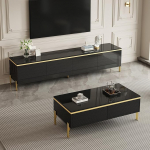 Kaasaegne luksuslik telerikapp ja kohvilaud komplekt, k&otilde;rgl&auml;ikega viimistlus &uuml;hev&auml;rviline, kuldsed servad, rohkelt hoiuruumi (must, kohvilaud komplekt)