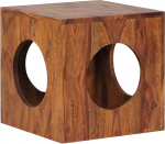 FineBuy Sheesham t&auml;ispuidust k&uuml;ljelaud 35 x 35 x 35 cm kuubikujuline elutoa laua disain hoiulaud Kaasaegne v&auml;ike puidust kuubilaud ruudukujuline dekoratiivne laud koos hoiuruumiga Pruun