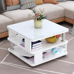 Kaasaegne kohvilaud valge k&otilde;rgl&auml;ikega, hoiuruumi ja ratastega, kompaktne diivanilaud elutuppa, magamistuppa ja r&otilde;dule, paindlik k&otilde;rvallaud diivanile ja voodile, 50 x 50 x 55 cm (valge 1)