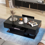 GIANTEX LED kohvilaud, kohvilaud 2 sahtliga, timmitav LED valgustus 20 v&auml;rviga ja kaugjuhtimispult, reguleeritav 2 tasemega, elutuppa, kontorisse (must)