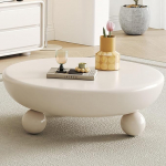 &Uuml;mmargune kohvilaud, elutoa laud diivanile, kreemikas, s&uuml;sinikterasest jalad v&auml;ikestesse ruumidesse, elutuppa, magamistuppa, r&otilde;dule, lihtne kokku panna (valge)