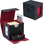 Tolesum MTG Deck Box with 2 Commander Displays, 35pt Magnetic Card Holder Shop Window, Fits 100+ Double Wrapped Cards, Trading Card Box for Magic Commander TCG Cards with Cube Compartment, Black/Red