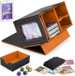 comeder Deck Box for MTG Commander Deck, Card Deck Case Holds 160+ Double Sleeve Cards with Dice Tray, Card Case Storage Box for TCG/CCG/PTCG/EDH/Magic/Sports Cards (Black Orange)