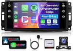 4G 64G VECHTEL 7-tolline Bluetooth autoraadio Jeep Compass Patriot Chrysler Sebring Dodge Carplay Android Car, Android 15, DSP EQ, WiFi GPS, Mirror Link, RDS/FM raadio 2 DIN koos AHD tagurduskaameraga