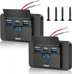 Pack of 2 72 W USB-laadimispesa, koos voltmeetriga Dual QC3.0 USB & PD3.0 12 V autolaadija, mobiiltelefoni kiirlaadija veekindel koos l&uuml;litiga 12 V/24 V haagissuvilate, autode, mootorrataste, veoautode jaoks.