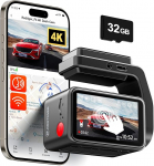 REDTIGER F4 4K Dashcam auto ees, 2,2-tolline mini autokaamera, 2160P puuteekraan, h&auml;&auml;ljuhtimine, sisaldab 32GB kaarti, &ouml;ine n&auml;gemine, WiFi rakenduse juhtimine, loop salvestamine, 24-tunnine parkimise j&auml;lgimine