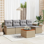 Rantry 6-teiliges Garten Sofa Set mit Kissen Beige Poly Rattan Akazie, 2-Sitzer Garten Sofa mit Stauraum & Kissen Beige Poly Rattan Gartenlounge Model3355984