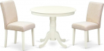 East West Furniture ANAB3-LWH-02 Antique 3 Piece Dining Set for Small Spaces, Includes Round Kitchen Table with Base and 2 Light Beige Parson Chairs, 36 x 36 inch, Linen White