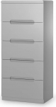 Julian Bowen Manhattan Narrow 5 Drawer Chest of Drawers, Grey