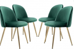 JINPALAY Set of 4 Dining Room Chairs, Velvet Kitchen Chairs, Upholstered Chairs with Backrest, Modern Living Room Chair, Golden Legs (4, Green)