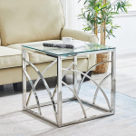 AINPECCA Modern Side Table for Living Room, Bedroom or Kitchen - Perfect for Living Room, Dining or Kitchen - Glass and Stainless Steel (Silver)