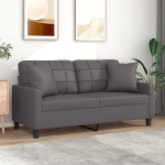 ZEYUAN 3200805 2-Seater Sofa with Decorative Cushions Grey 140 cm Faux Leather, Sofas & Couches, Sofa Living Room, Sofa for Teenager's Room, Relax Sofa, Sofa for Bedroom, Upholstered Sofa
