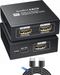 HDMI Splitter 1 in 2 Out koos 4ft HDMI kaabliga, 4K @ 60Hz HDCP Bypass HDMI Audio Splitter TV ja Soundbar, toetab Down Scaler 4K & 1080P Dual Monitors Sync, 2K @ 144Hz Dobly Vision/Atmos