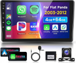 4G 64G VECHTEL 9-tolline Bluetooth autoraadio Fiat Panda 2003-2012 Carplay Android auto traadita, DSP EQ, 1280 x 720, WiFi GPS Navi, Mirror Link, puuteekraan, RDS/FM raadio 2 DIN koos AHD tagantvaatega