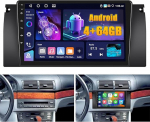 4+64G Android autoraadio BMW 5 E39 E53 M5 X5 1996-2007 traadita Carplay Android auto, 9-tolline IPS puuteekraaniga raadio koos Bluetooth 5.0/GPS/Reversioonikaamera/FM/WiFi/SWC-ga