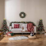 GIANTEX 2 kunstliku j&otilde;ulupuu komplekt + j&otilde;ulup&auml;rg + 270 cm j&otilde;ulugirlande, Mini j&otilde;ulupuu 120 cm potis, v&auml;ike kunstlik j&otilde;ulupuu, j&otilde;ulupuu kaunistatud