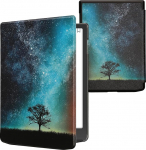 kwmobile kaitsekott Pocketbook InkPad 4 / Color 3 / Color 2 / Vivlio InkPad 4 / InkPad Color 3 &uuml;mbris - eReader Flip Case automaatse puhkefunktsiooniga - Galaxy Tree Meadow sinise halli mustaga