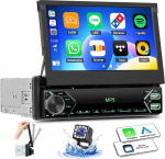 OiLiehu 1Din autoraadio 7-tollise k&auml;sitsi sisset&otilde;mmatava puuteekraaniga | Traadita CarPlay & Android Car | sisaldab tagurduskaamerat ja roolijuhtimist | MP5-m&auml;ngija, Bluetooth, FM-raadio, USB/Type-C